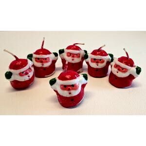 Vintage Candles Lot Of 6 Lincolnshire Santa Head Tealight Christmas Collector